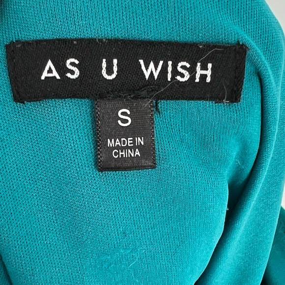 AS U WISH TEAL‎ DRESS FULLY LINED SLIP OVERHEAD W/SASH AT WAIST,  FUN AND CASUAL - Picture 7 of 9